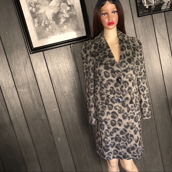 Kate Spade Leopard Wool Coat Size 00 Animal Print Long Jacket Winter Outerwear - Picture 4 of 15